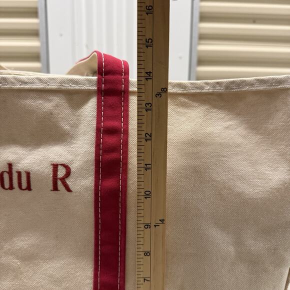 LL Bean Boat & Tote Open Canvas Bag Red Large USA 22x14 M du R embroidered - Picture 6 of 7